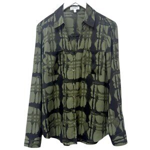Express Portofino Shirt Size Medium Womens Button Front Blouse Olive Green